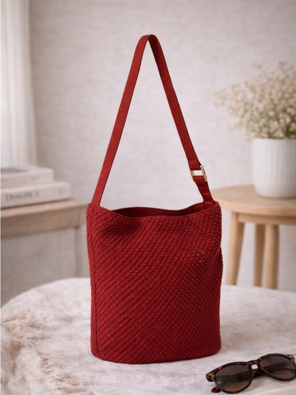 Liz Claiborne Vintage Crochet Red Shoulder Bag 90s Classic